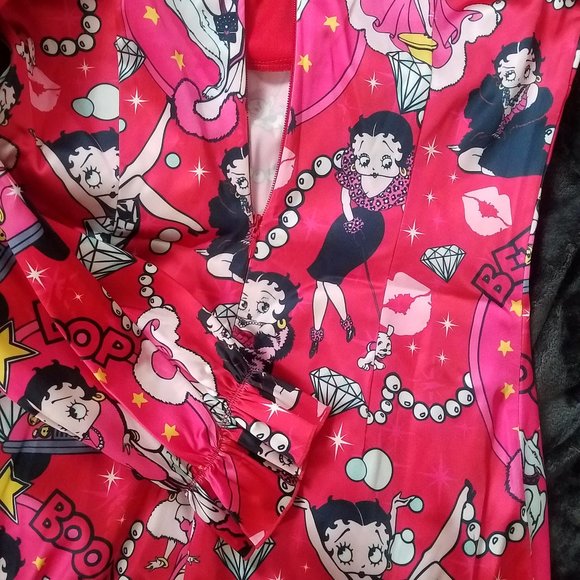 NWT BETTY BOOP RED MINI SATIN OFF SHOULDER Lover Catch A Kitten DRESS. - Picture 4 of 4